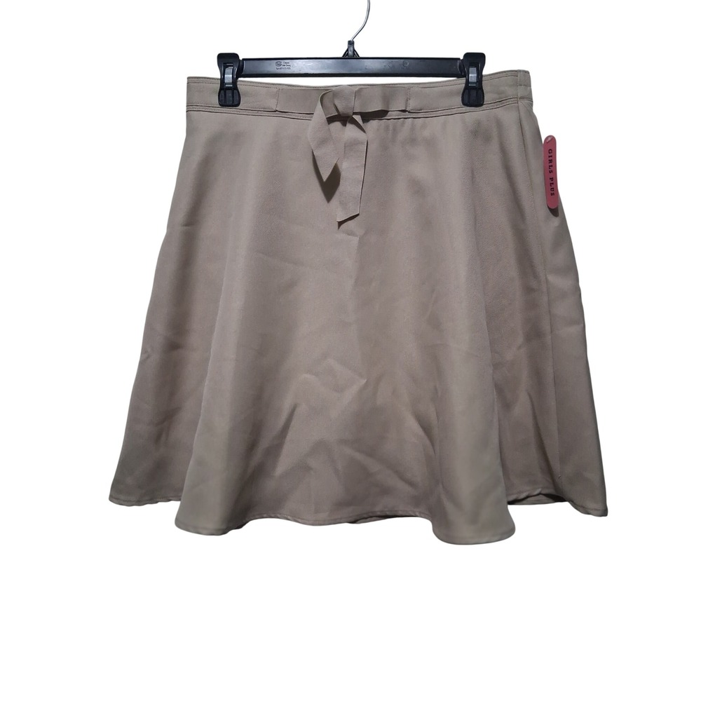 IZOD Girls Plus Size 16.5 Khaki School Uniform Skort Elastic Waist Tan Bow